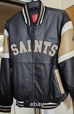 NEW Vintage New Orleans Saints NFL Leather Jacket Mens Sz Large Real Leather