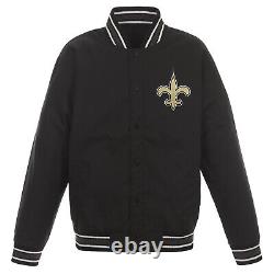NFL New Orleans Saints Poly Twill Jacket Black Embroidered Patch Logos JH Design