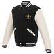 Nfl New Orleans Saints Reversible Fleece Jacket Pvc Sleeves 2 Front Logos Jh