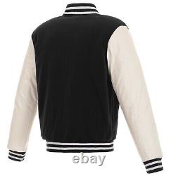 NFL New Orleans Saints Reversible Fleece Jacket PVC Sleeves 2 Front Logos JH
