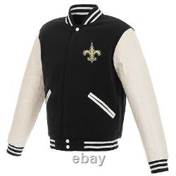 NFL New Orleans Saints Reversible Fleece Jacket PVC Sleeves Embroidered Logos