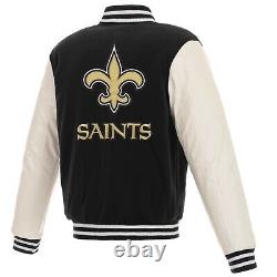 NFL New Orleans Saints Reversible Fleece Jacket PVC Sleeves Embroidered Logos JH