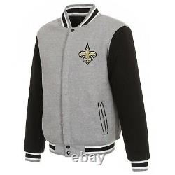 NFL New Orleans Saints Reversible Full Snap Fleece Jacket JHD 2 Front Logos