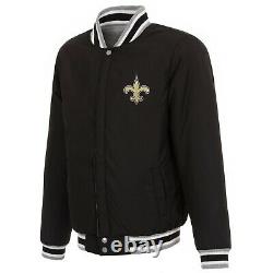 NFL New Orleans Saints Reversible Full Snap Fleece Jacket JHD 2 Front Logos