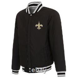 NFL New Orleans Saints Reversible Full Snap Fleece Jacket JHD Embroidered Logos