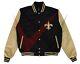 Nfl New Orleans Saints Varisty Jacket Black Wool And Original Leather Sleeves