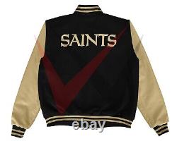 NFL New Orleans Saints Varisty Jacket Black Wool and Original Leather Sleeves