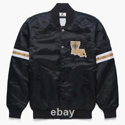 NFL New Orleans Saints Vintage 80s Black Satin Bomber Baseball Varsity Jacket