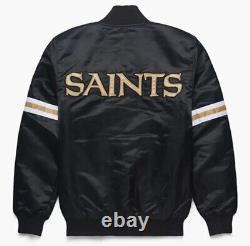 NFL New Orleans Saints Vintage 80s Black Satin Bomber Baseball Varsity Jacket