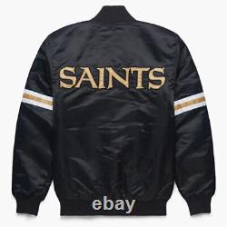 NFL New Orleans Saints Vintage 80s Black Satin Bomber Baseball Varsity Jacket