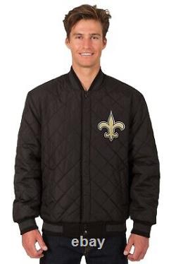 NFL New Orleans Saints Wool Leather Reversible Jacket Embroidered Logos Black JH