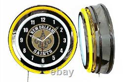 New Orleans Saints 19 Yellow Neon Clock Man Cave Game Room Garage Bar Football