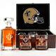 New Orleans Saints Engraved Football Whiskey Decanter 2 Glasses In Wood Box