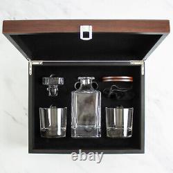 New Orleans Saints Engraved Football Whiskey Decanter 2 Glasses In Wood Box