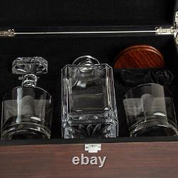 New Orleans Saints Engraved Football Whiskey Decanter 2 Glasses In Wood Box