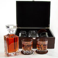 New Orleans Saints Engraved Football Whiskey Decanter 2 Glasses In Wood Box