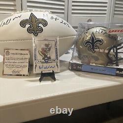 New Orleans Saints HOF'er Willie Roaf Autographed Lot (Card, Football, Helmet)