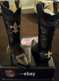 New Orleans Saints Ladies Black Leather Boot size 5.5 6 11 Fancy Stitched Cowboy