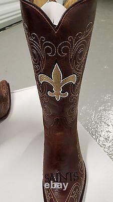 New Orleans Saints Ladies Brown Leather Boots size 5.5-11 Fancy Stitched Cowboy