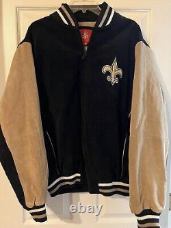 New Orleans Saints Leather Varsity Jacket Mens Large Full Zip NFL Super Nice