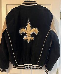 New Orleans Saints Leather Varsity Jacket Mens Large Full Zip NFL Super Nice