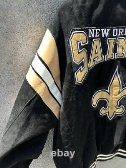 New Orleans Saints Leather Varsity Jacket Mens XL Full Zip NFL