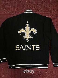 New Orleans Saints Letter Bomber Jacket Mens S Black Wool Reversible Snap-Up NFL