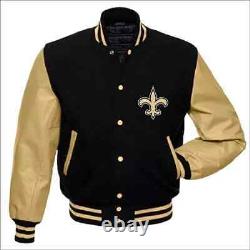 New Orleans Saints Letterman Varsity Jacket Black