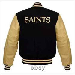 New Orleans Saints Letterman Varsity Jacket Black