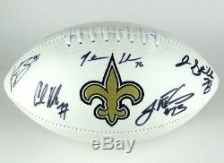New Orleans Saints Logo Football Signed by Starting O-Line of the 09 Super Bowl