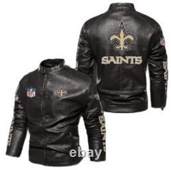 New Orleans Saints Men's Leather Jacket, Sticker Patch