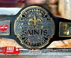 New Orleans Saints NFL Championship Belt Brass Leather Adult Size 2mm 4mm