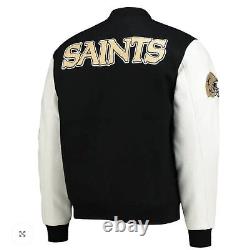 New Orleans Saints Standard Logo Full-Zip Varsity Jacket Black/White size Larg