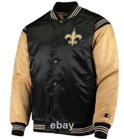 New Orleans Saints Starter Enforcer Satin Varsity Black/Gold Full-Snap Jacket