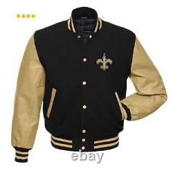 Orleans Saints Varsity Jacket Original Wool and Leather Sleeves