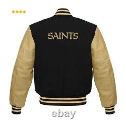 Orleans Saints Varsity Jacket Original Wool and Leather Sleeves