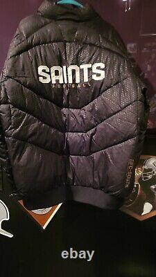 Reebok Throw Back New Orleans Saints NFL Team Quilted Hooded Puffer Winter Coat