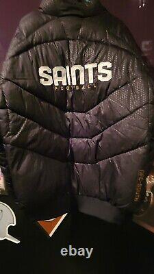 Reebok Throw Back New Orleans Saints NFL Team Quilted Hooded Puffer Winter Coat