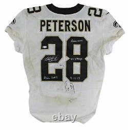 Saints Adrian Peterson 3x Insc Signed Game Used White Nike Jersey BAS Witnessed