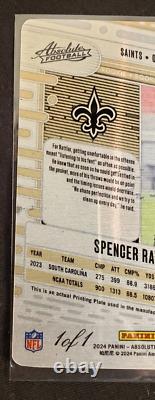 Spencer Rattler 2024 Panini Absolute Football Rookie RC Auto 1/1 Print Plate