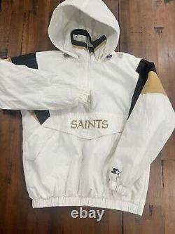 Starter New Orleans Saints Thursday Night Light Half Snap Zip Jacket Sz M White