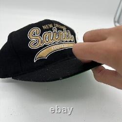 Starter Vintage New Orleans Saints NFL Tail Sweep Black Wool Snakback Hat NWT