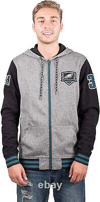 Ultra Game NFL Men's Full Zip Soft Fleece Hoodie Letterman Varsity Jacket