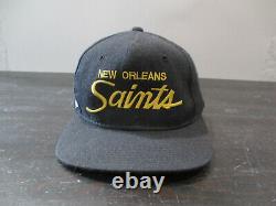 VINTAGE New Orleans Saints Hat Cap Black Sports Specialties Script Snap Back 90s