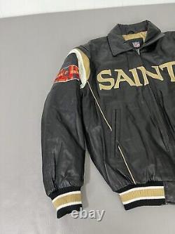 VTG New Orleans Saints Jacket M Embroidered NFL Super Bowl Champions Leather Men