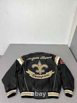 VTG New Orleans Saints Jacket M Embroidered NFL Super Bowl Champions Leather Men