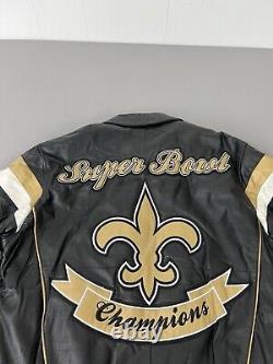 VTG New Orleans Saints Jacket M Embroidered NFL Super Bowl Champions Leather Men