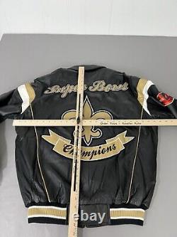 VTG New Orleans Saints Jacket M Embroidered NFL Super Bowl Champions Leather Men