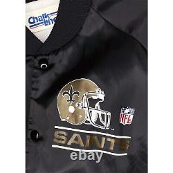 VTG New Orleans Saints NFL Chalk Line Black Satin Medium Men's Snap Jacket USA