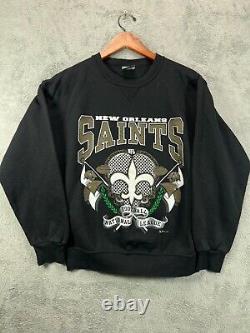 Vintage 90s RARE NFL New Orleans Saints 1992 Sweatshirt Large Black Crew